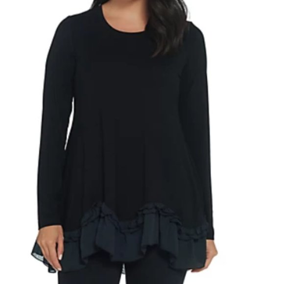 LOGO by Lori Goldstein Tops - LOGO Rayon 230 Top with Crepe Chiffon Ruffles 5933